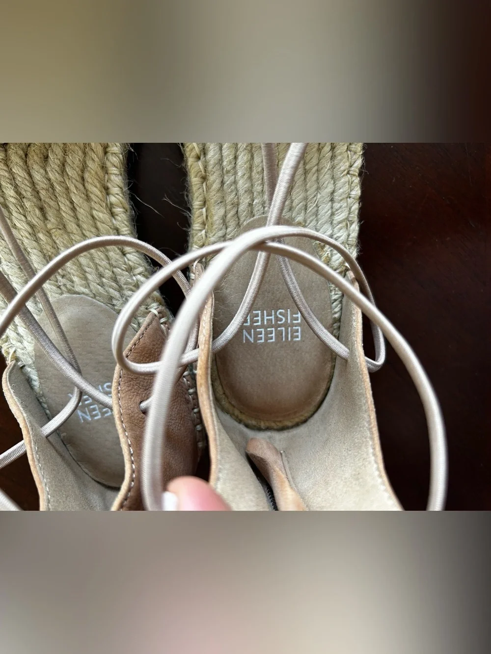 Eileen Fisher tan Wrap-Tie Espadrilles size 8